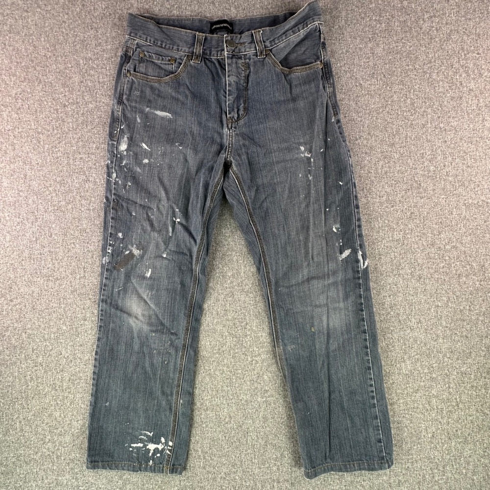Emporio Armani Jeans Mens 32 Straight Distressed Blue Paint Splatter Fair